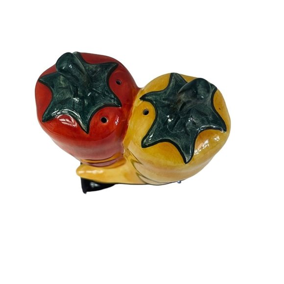Clay Art Hand Painted Chili Pepper Salt & Pepper Shakers Ceramic 12" Red Yellow - Picture 4 of 6